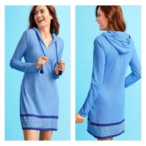 Talbots Cabana Life Hooded Coverup Tasseled ties no slit XL V neck